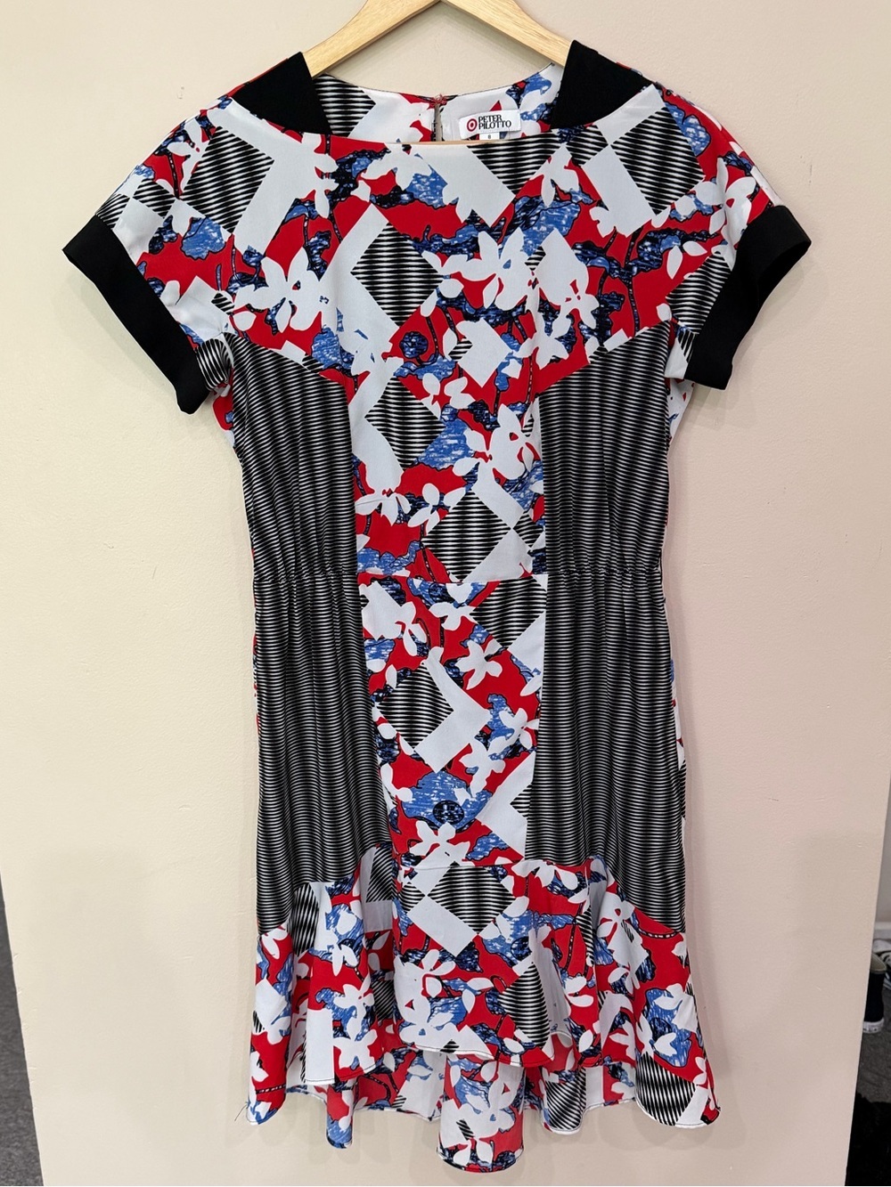 Peter Pilotto Womens Abstract Floral Stripe Short Sleeve Dress Size 8 Geometric